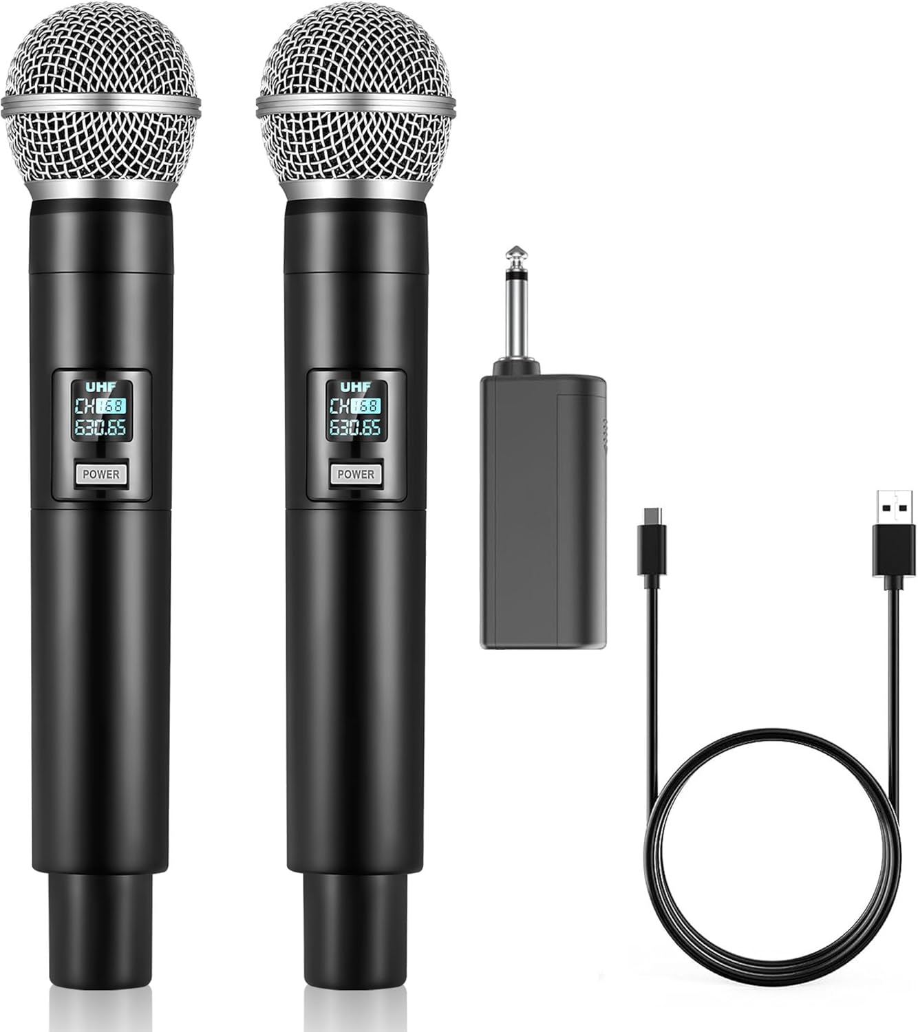 Wireless Microphone, 2 Pcs UHF Dual Handheld Cordless Microphone with Rechargeable Receiver